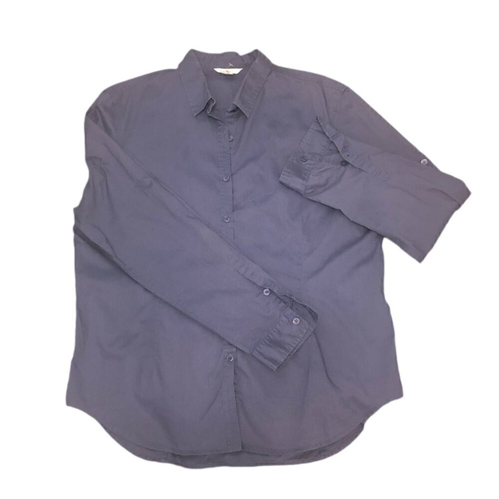 GARNET HILL Shirt Women's Size 12 Purple Long Sleeve 100% Cotton Button Top